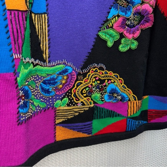 Vtg 1980’s Diane Freis 100% Merino Wool Colorful Sweater Women Sz Med Eclectic - Picture 5 of 9